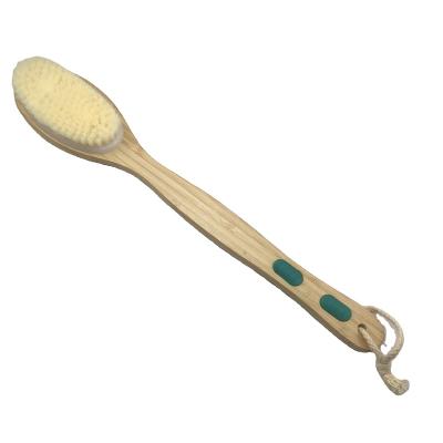 China All Natural Wood Brush Double Sided Body Scrub Dry Bath Brushes Long Handle Anti-Slip for sale