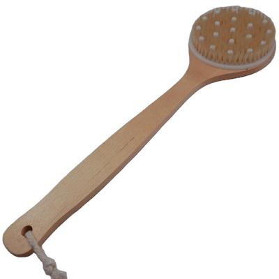 China Long Handle Dry And Wet Brush Bath Massage Soft Exfoliating Wooden Brush for sale