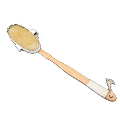 China Long Handle Wood Brush Boar 100% Bristle Curved Full Body Exfoliation Natural Wood Bath Skin Bristle Dry Brush for sale