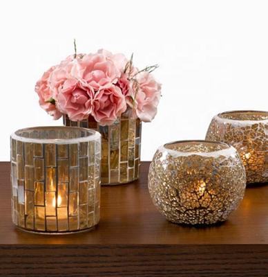 China Wholesale New Design Mosaic Glass Candle Jar Tealight Holder With Color For Candle Making Mosaic Lampshade Light Covering for sale