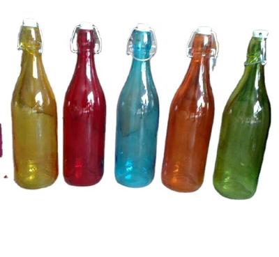 China Wholesale Beverage Colored Glass Drinking Glass Bottle 1 Liter Bottle Swing Top With Color Spray for sale