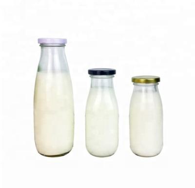 China Wholesale 500ml screw metal lid glass milk bottle viable juice jar with OEM color spray for sale