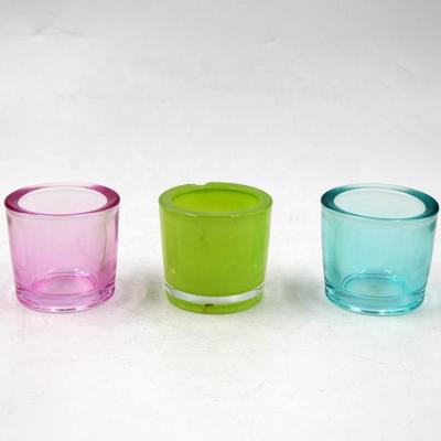 China ALL wholesale tealight thick glass holder wall glass votives with color or screen printing for sale