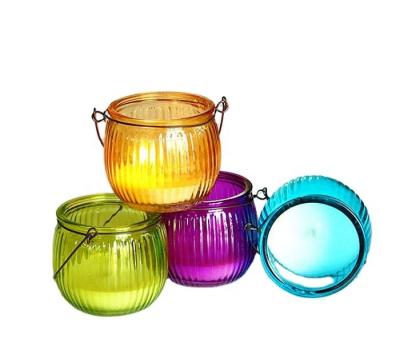 China Wholesale high quality hanging weddings candle jar tealight glass holder with color for sale