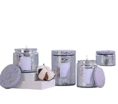 China Weddings wholesale Mercury silver and gold candle embossed electroplating glass jar with lid wedding centerpieces candle holder for sale