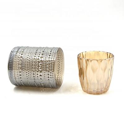 China High Quality Wholesale Electroplating Gloss Glass Jar Candle Holder Amber Bars Caboche Candle Holder for sale