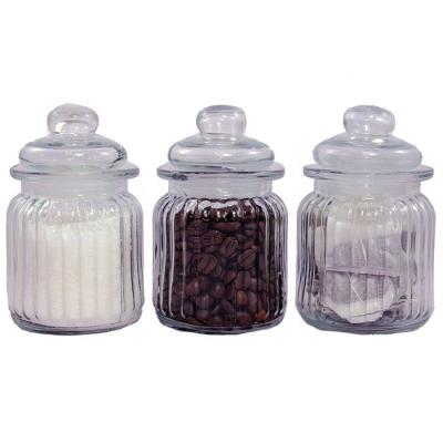 China Kitchen Viable Vertical Striped Glass Airtight Jar For Tea Jam Food Storage Glass Seasoning Container For Herbs for sale