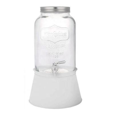 China Sustainable Wholesale Clear Glass Water Dispenser Juice Jar With Metal Tap And Ice Bucket Holder for sale