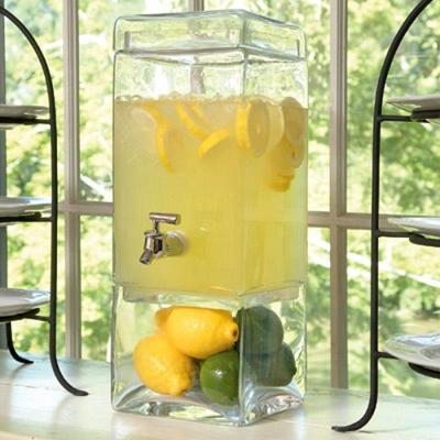 China Stocked Ready To Ship 8L Square Beverage Dispenser Juice Glass Jar With Tap Spit And Glass Holder for sale