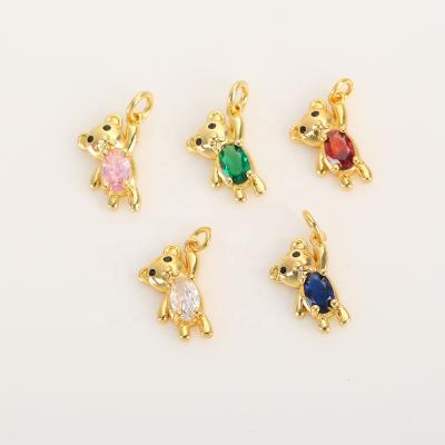 China Cute Factory Wholesale Cheap Jewelry Accessories 14K Gold Plated Inlaid Colorful Zircon Bear Pendant for sale