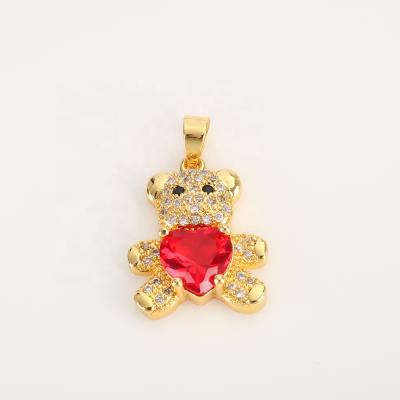 China Cheap Wholesale Cute Factory For Making Jewelry Accessories Inlaid Zircon Gold Plated Bear Pendant for sale