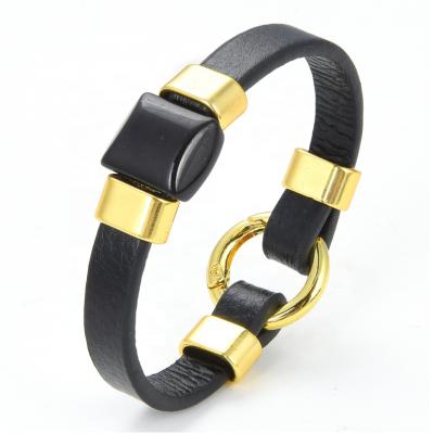 China 2021 Europe and America Hot Sale Men's Bracelet Jewelry Watch Black Onyx Leather Rope Bracelet Men's Bracelet for sale