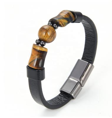 China 2021 Europe and America Men's Tiger Eye Leather Bracelet Men's Bracelet Jewelry Watch Men's Rope Bracelet Punk Style for sale