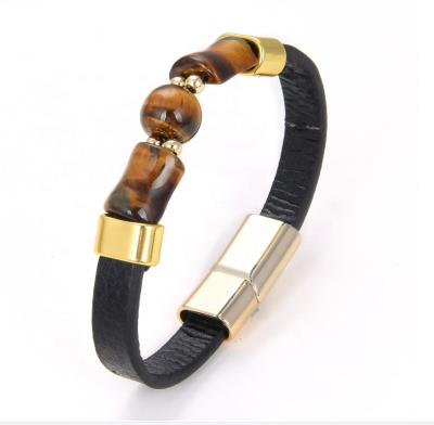 China 2021 Europe and America Men's Tiger Eye Leather Bracelet Men's Bracelet Jewelry Watch Men's Rope Bracelet Punk Style for sale