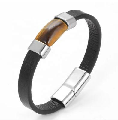 China 2021 Tiger Eye Leather Men's Bracelet Men's Jewelry Watch Men's Rope Bracelet punk Bracelet Punk Style for sale