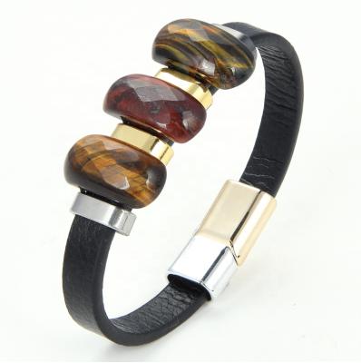 China 2021 Europe and America Men's Tiger Eye Leather Bracelet Men's Bracelet Jewelry Watch Men's Rope Bracelet Punk Style for sale