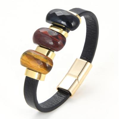 China 2021 Tiger Eye Leather Men's Bracelet Men's Jewelry Watch Men's Rope Bracelet punk Bracelet Punk Style for sale