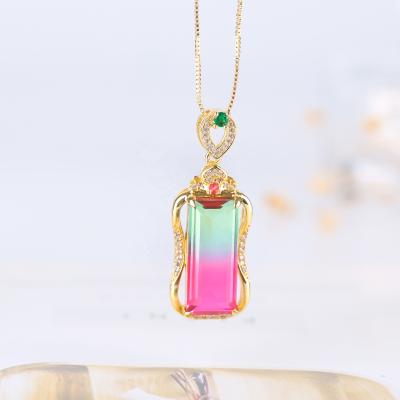 China Europe and America colorful zircon necklace jewelry women square gold plated chain stainless steel zircon necklace for sale