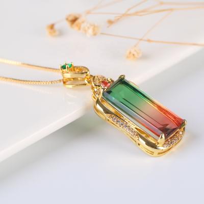 China Europe and America colorful zircon necklace jewelry women square gold plated chain stainless steel zircon necklace for sale