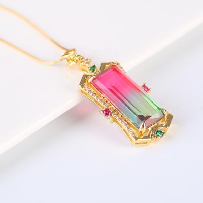 China Europe and America colorful zircon necklace jewelry women square gold plated chain stainless steel zircon necklace for sale