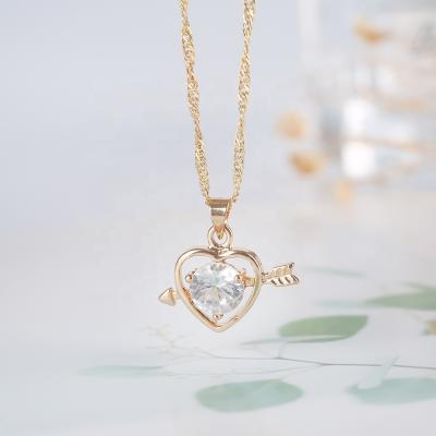 China 2021 New Hot Selling Lead Free Nickel Free Silver Inlaid 925 14K Gold Plated Crystal Heart Zircon Glass Pendant Necklace for sale