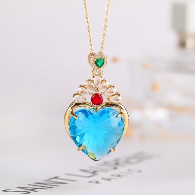 China Europe and America heart necklace 2021 hot sale jewelry 14K gold plated Zircon necklace heart chain necklace for sale