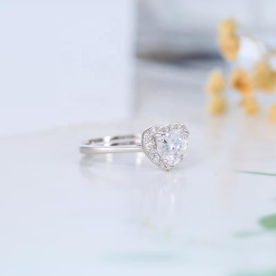 China CLASSIC Silver Classic Heart Shaped Inlaid Silver Cubic Zirconia Ring Moissan Diamond Ring Sterling Cubic Zirconia Ring for sale