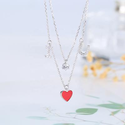 China Europe and America 925 sterling silver necklace with zircon and red heart LOVE sterling silver pendant necklace for sale