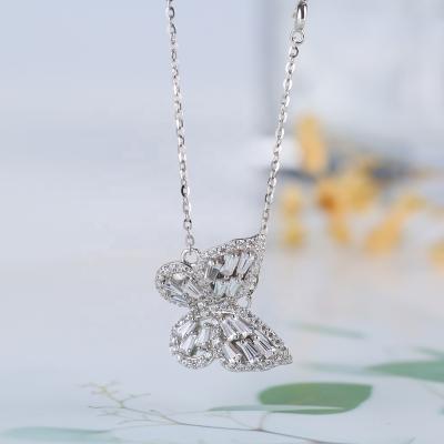 China Europe and America 925 Sterling Silver Necklace Butterfly Necklace with Zircon Inlaid 1 Piece Silver Women's Necklaces Dangling Link Chain Necklaces for sale