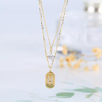 China Europe and America 925 Sterling Silver Necklace with 14K Gold Plated Letter H Inlaid with Zircon Sterling Silver Necklace for sale