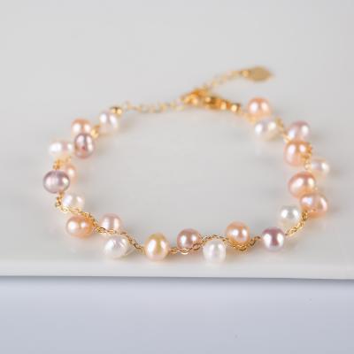 China Hot Selling Pearl Bracelet 2021 Europe and America Natural Pearl Color Jewelry Freshwater Pearl Bracelet for sale