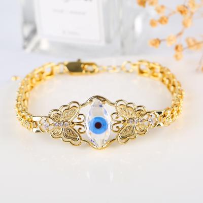 China CLASSIC Eye Bracelet 2021 Fashion Jewelry Gold Plated Crystal Eyes Ladies Stainless Steel Glass Bangle for sale