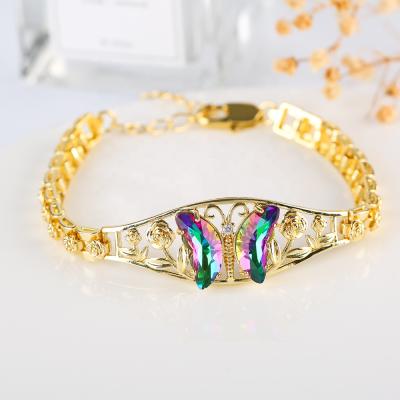 China Vintage Butterfly Bracelet 2021 Fashion Jewelry Gold Plated Color Glass Crystal Butterfly Bracelet Women for sale