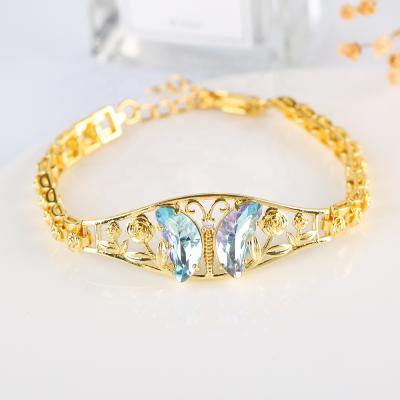 China Vintage Butterfly Bracelet 2021 Fashion Jewelry Stainless Steel Gold Plated Stained Glass Crystal Butterfly Bracelet for sale