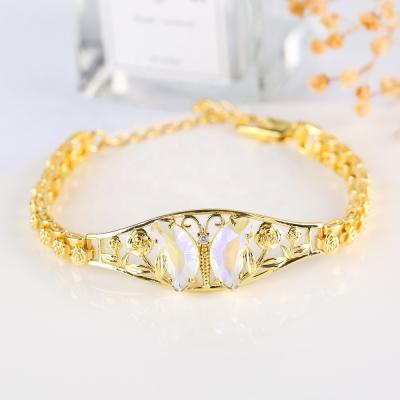 China Vintage Butterfly Bracelet 2021 Fashion Jewelry Gold Plated Color Crystal Butterfly Stainless Steel Bracelet for sale