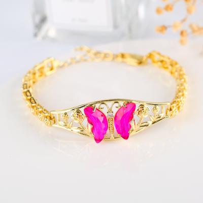 China TRENDY Butterfly Bracelet 2021 Fashion Jewelry Stained Glass Crystal Gold Plated Butterfly Bracelet for sale