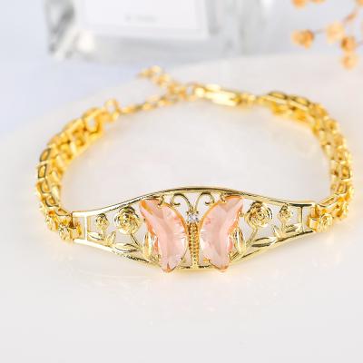 China TRENDY Butterfly Bracelet 2021 Fashion Stained Glass Crystal Butterfly Gold Plated Stainless Steel Bracelet for sale