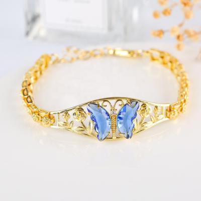 China Vintage Butterfly Bracelet 2021 Fashion Gold Plated Colorful Crystal Glass Butterfly Bracelet Women for sale