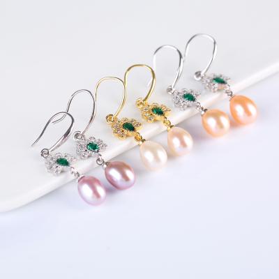 China 2021 Fashionable and Beautiful Trendy and Beautiful Silver Plated Natural Freshwater Pearl Trendy Ellipse Earrings for sale