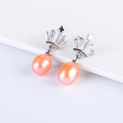 China Wholesale Fashionable and Beautiful Fashionable and Beautiful Silver Plated Large Natural Freshwater Pearl Ellipse Earrings for sale