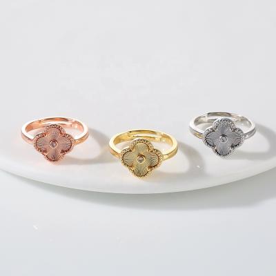 China Prevent allergy clover ring factory wholesale classic simple stainless steel four leaf clover unisex ring for sale