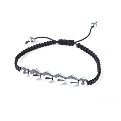 China Diy Magnetic Hand & Shape Adjustable Black Bead UFO Hematite Woven Punk Bracelet for sale