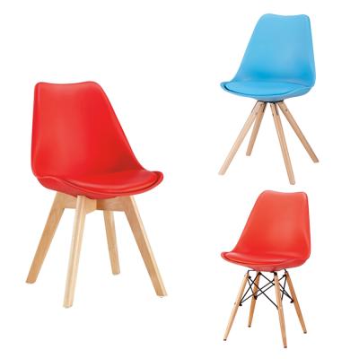 China New Design Famous Soft Design Wooden Legs Plastic Dining Chair With Cushion for sale