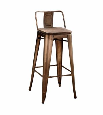 China Modern Modern Bistro Powder Coating Metal Stacking Bar Stool With Wood Seat And Backrest for sale