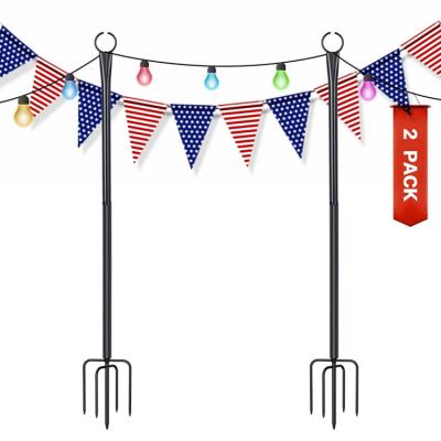 China Height Adjustable Sturdy Carbon Steel Light Poles for Outside String Lights Heavy Duty Patio Lights Pole with 5-Prong Fork for Garden Party for sale