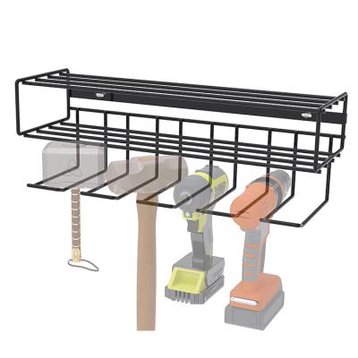 China Sustainable Custom Metal Cordless Drill Holder 5 Slot Garage Drill Organization Wall Mounted Steel Wired Power Tool Organizer for sale