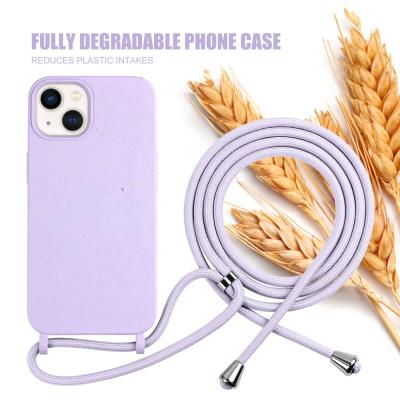 China Anti-drop New Color Biodegradable Phone Case With Nylon Rope For iPhone 13 12 Case Funda De Celular Lanyard Eco Friendly 11 Color Strap for sale