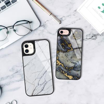 China Soft Marble Glass PC Soft TPU Phone Back Cover For iphone 12 pro Max Black Camera Ring High Quality Cellphone Case For iphone 11 x for sale