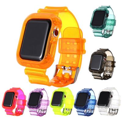 China Fashion Breathable Neon Colors TPU Watch Bands For iWatch 7 Se 6 5 Smart Watch Strap With Plain Protective Bumper For Apple Watch Band for sale