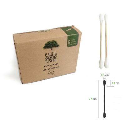 China 200pcs Double Buds Eco-Friendly Biodegradable OEM Cotton Earbuds Double Tipped Q-Tips Stick Bamboo Cotton Pads With Paper Wrapping Paper for sale